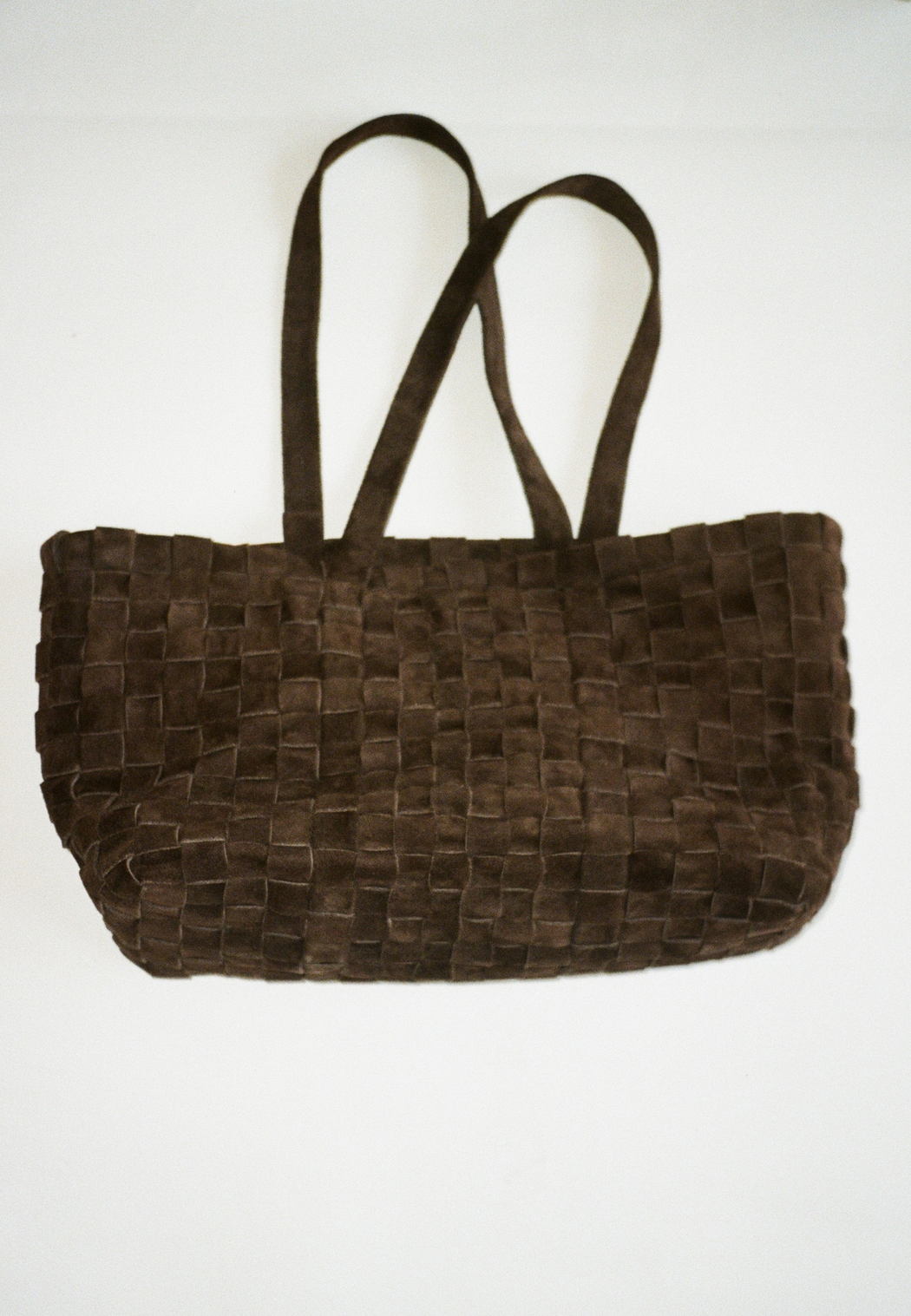 Shaker Basket Bag | Brown Suede